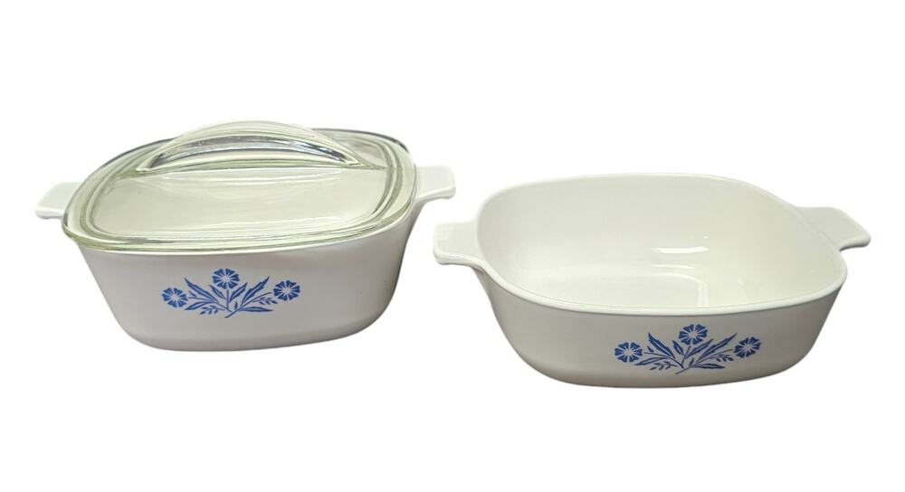 CorningWare Blue Cornflower 1.5 & 2 QT. Stoneware Casserole Dish x2 & Glass Lid